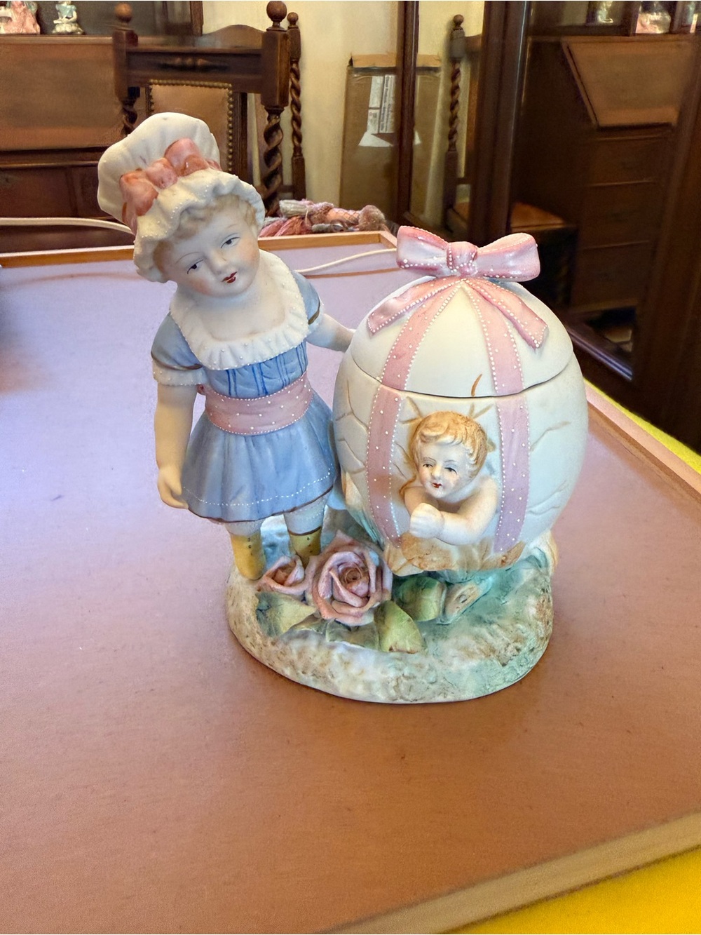 Vintage handpainted Girl with egg
